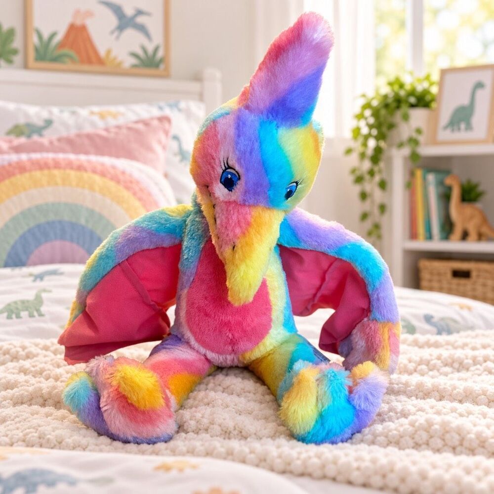 Build A Dino Bear Dinosaur Pterodactyl Plush Stuffed Rainbow multi color 21” tie